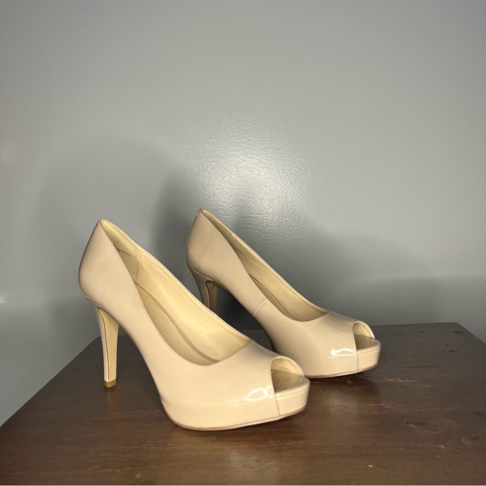 Nine West Nude Stiletto Peep Toe Heels